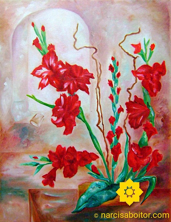 Gladiolus with a book